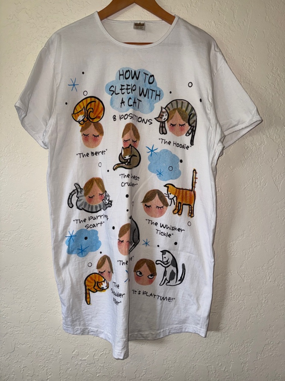 Rel-e-vant White Vintage 90’s  Graphic Sleep Shirt- 'How to Sleep With a Cat'